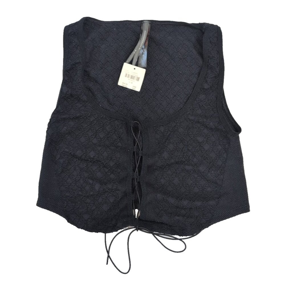 Anthropologie‎ Black Front Lace-Up Corset Crop Top Stretchy Small/Medium - New